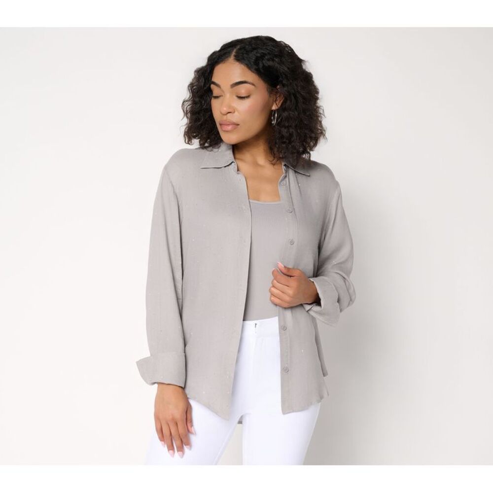Liberare Women's Top Sz S Make Your Grey Dusk- Textured Leopard